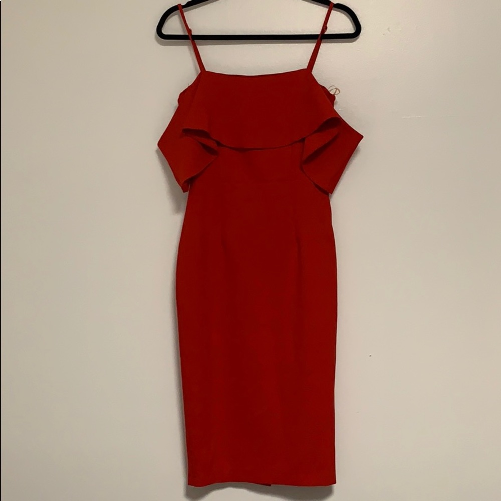 Off-the-shoulder midi pencil dress